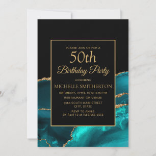 Invitation Elégant Anniversaire des 50 ans Marbre Noir Sarcel