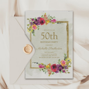 Invitation Elégant Anniversaire Fleurie Femme 50 Ans