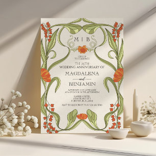 Invitation Élégant anniversaire floral Art Nouveau Vintage
