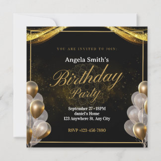 Invitation Elégant anniversaire noir et or