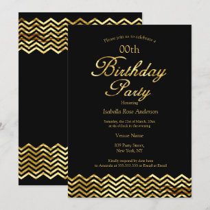 Invitation Elegant Anniversaire Or Paillettes Chevron rayure 