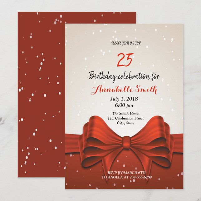 Invitation Élégant     anniversaire rouge chic et moderne (Devant / Derrière)