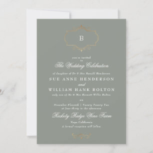 Invitation élégant antique sage classique or monogramme maria