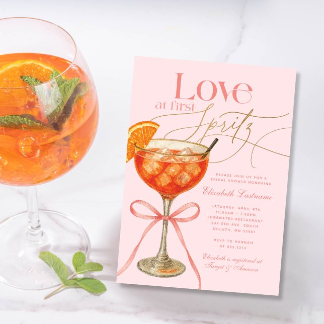 Invitation Elegant apéritif rose orangé à l'Aperol pour une d (Elegant Pink Orange Aperol Spritz Bridal Shower Invitation)