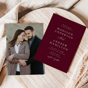 Invitation Élégant Appel Burgundy Photo Mariage