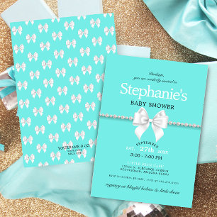 Invitation Elégant Aqua Bleu Blanc Bow Tiffany Baby shower
