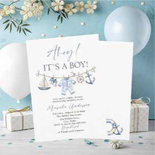 Invitation Elégant aquarelle Ahoy c'est un Baby shower garçon