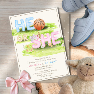 Invitation Elégant Aquarelle Basketball Bow Lui ou Elle
