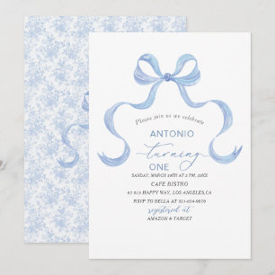 Invitation Elégant Aquarelle bleu Bow Boy Baby shower