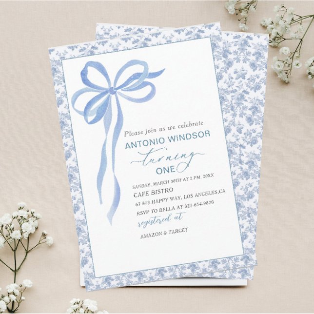 Invitation Elégant Aquarelle bleu Bow Boy Baby shower (Créateur téléchargé)