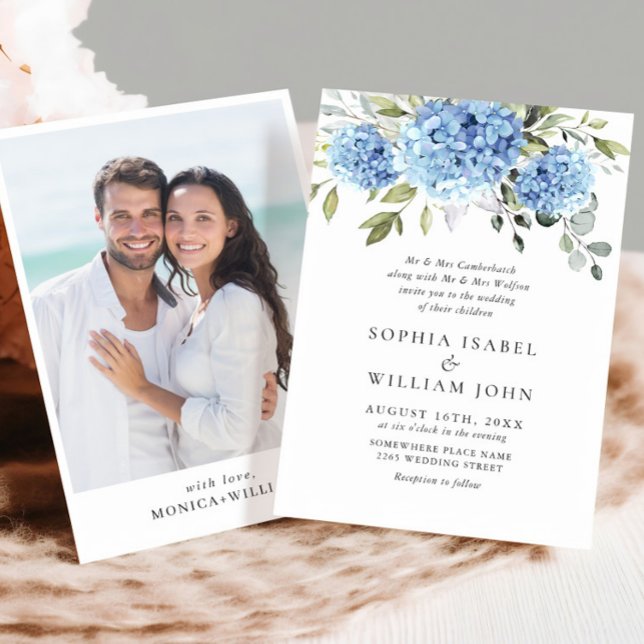 Invitation Elégant aquarelle bleu Hydrangea Mariage photo (Créateur téléchargé)