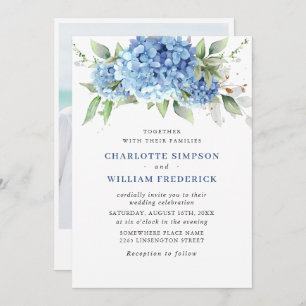 Invitation Elégant aquarelle bleu Hydrangea Mariage photo