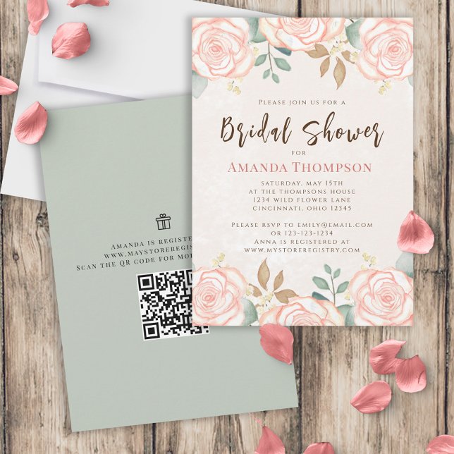Invitation Elégant aquarelle Blush Floral Greenerage Foliage (Créateur téléchargé)
