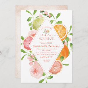Invitation Élégant Aquarelle Citrus rose Fleurs Cho nuptiale