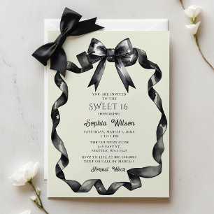 Invitation Elégant Aquarelle Coquette Black Bow Sweet 16