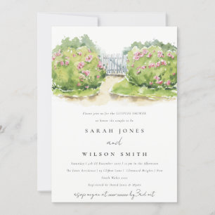 Invitation Elégant Aquarelle Cottage Jardin Couples douche