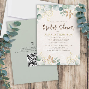 Invitation Elégant aquarelle Eucalyptus Foliage QR Code