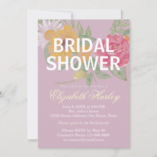 Invitation Elégant aquarelle Fête des mariées florale Mariage (Devant)