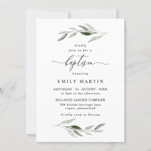 Invitation Elégant aquarelle feuille printemps garçon fille B