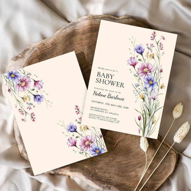 Invitation Elégant aquarelle Fleur sauvage Floral Baby shower (Elegant Watercolor Floral Wildflower Baby Shower Invitation)