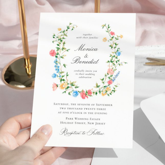 Invitation Elégant Aquarelle Fleurs sauvages Mariage bohème (Créateur téléchargé)