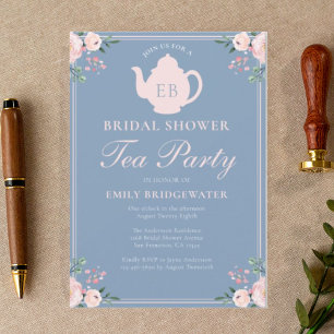 Invitation Elégant Aquarelle Fleurs Tea Party Fête des mariée