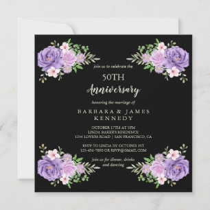 Invitation Elégant aquarelle Floral 50e anniversaire Mariage