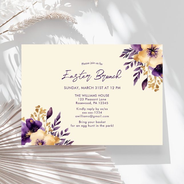 Invitation Elégant aquarelle Floral Brunch de Pâques (Créateur téléchargé)