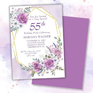Invitation Élégant aquarelle floral violet 55e anniversaire