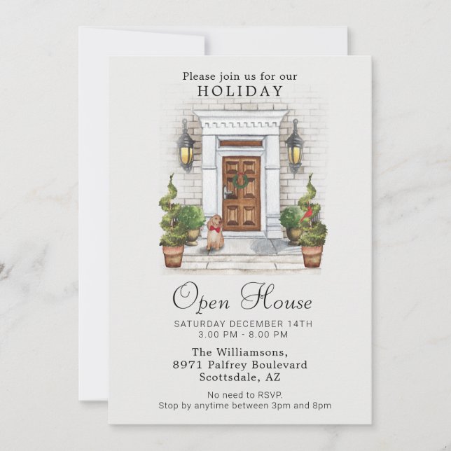 Invitation Elégant Aquarelle Holiday Open House (Devant)