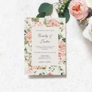 Invitation Elégant Aquarelle Jardin Bleu Rose Roses Mariage