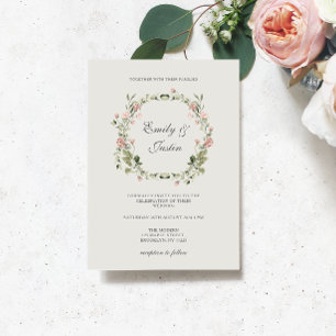 Invitation Elégant Aquarelle Jardin Bleu Rose Roses Mariage