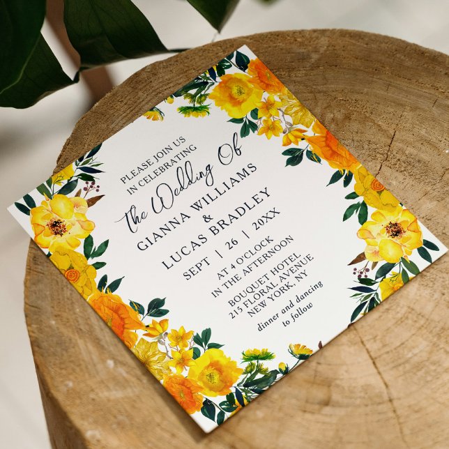 Invitation Elégant Aquarelle Jaune Botanique Floral Mariage (Créateur téléchargé)