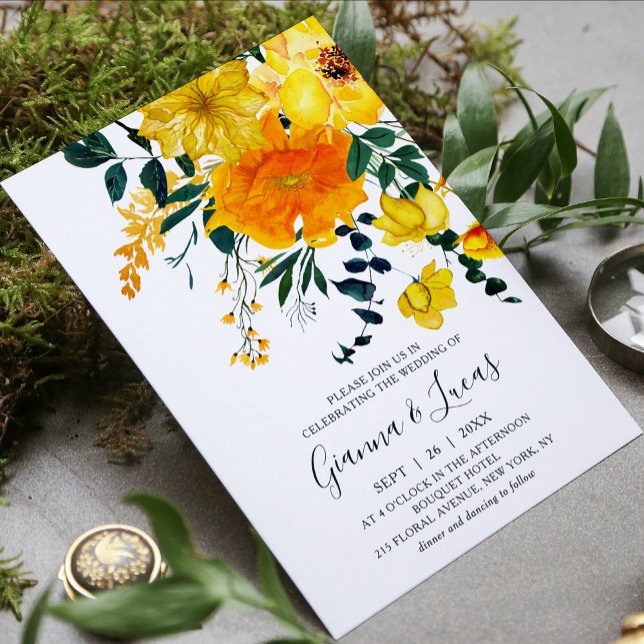 Invitation Elégant Aquarelle Jaune Botanique Floral Mariage (Créateur téléchargé)