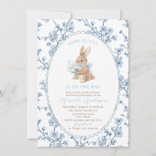 Invitation Élégant aquarelle lapin bleu ruban Baby Shower