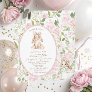 Invitation Élégant aquarelle lapin rose Baby Shower