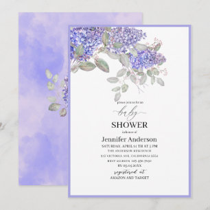 Invitation Elégant aquarelle Lilac Flowers Baby shower