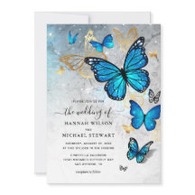 Elégant Aquarelle Mariage Bleu Or
