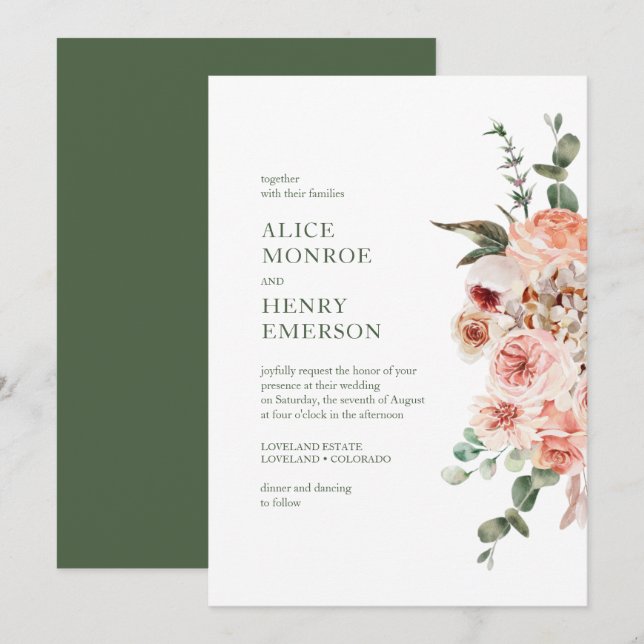Invitation Elégant Aquarelle moderne couleur rose pâle Roses  (Devant / Derrière)