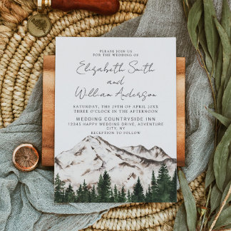 Invitation Elégant Aquarelle Montagnes Mariage