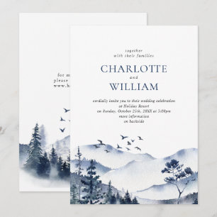 Invitation Elégant Aquarelle Montagnes Mariage forestier