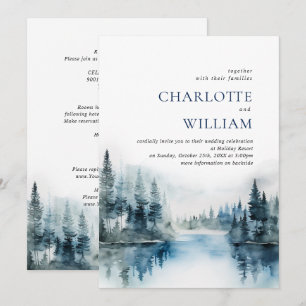 Invitation Elégant Aquarelle Montagnes Mariage forestier