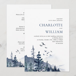 Invitation Elégant Aquarelle Montagnes Mariage forestier
