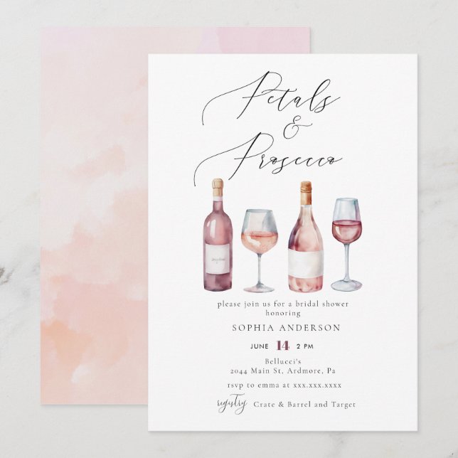 Invitation Elégant Aquarelle Pétales et Fête des mariées Pros (Devant / Derrière)