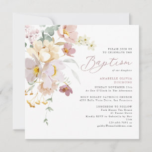 Invitation Elégant aquarelle photo florale Baptême