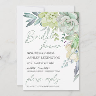 Invitation Élégant Aquarelle Plantes Succulentes BridalShower