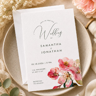 Invitation Élégant aquarelle rose corail floral mariage