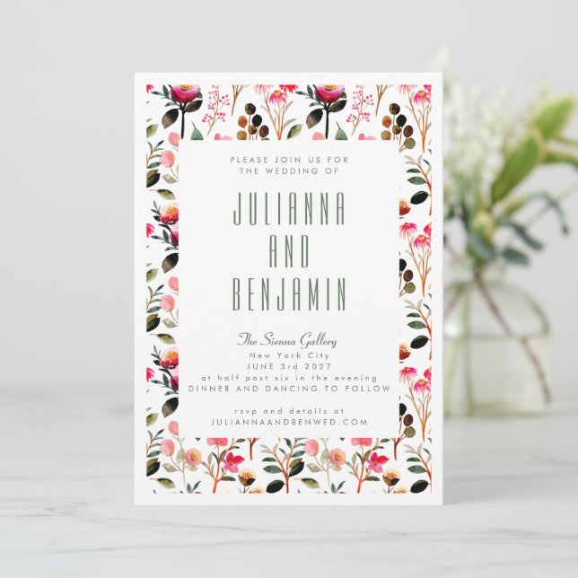 Invitation Elégant Aquarelle rose Floral Mariage (Debout devant)