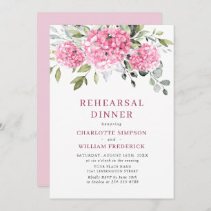 Invitation Elégant Aquarelle Rose Hydrangea Rehearsal Diner