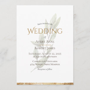 Invitation Elégant Aquarelle Simple Verdure Mariage Or